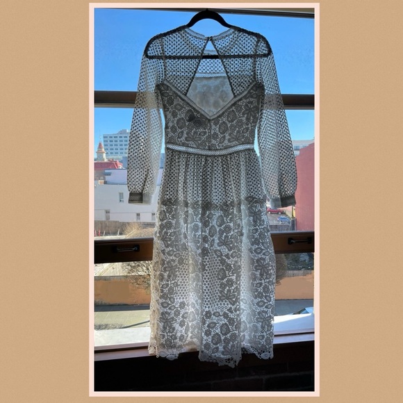 BHLDN NWOT Eyelet Lace Dress Edina Anthropologie 6 White Sheer Midi Tea Length - Picture 8 of 13